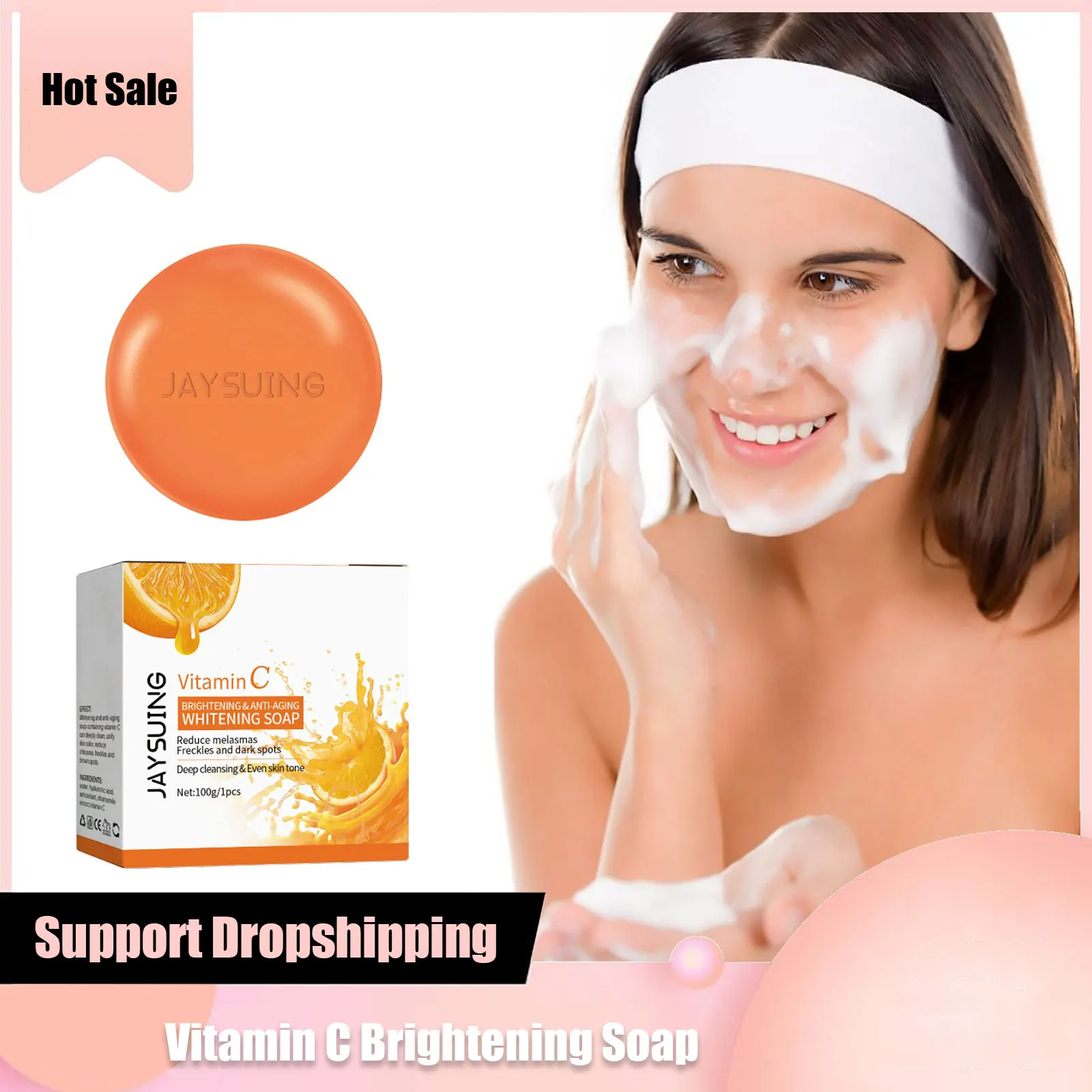 Vitamin C Brightening Soap Anti A-ging W-rinkle Dark S-pot Removal Deep Cleaning Moisturizes Hyaluronic Acid Whitening Soap Bar