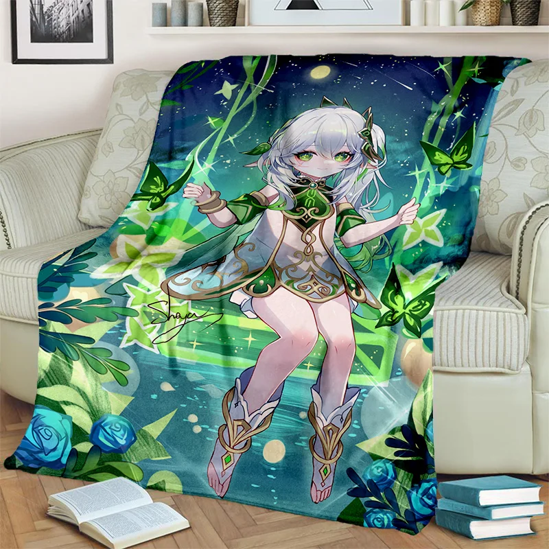 Game Genshin Impact Gamer Cartoon Blanket,Soft Throw Blanket for Home Bedroom Bed Sofa Picnic Travel Office Cover Blanket Kids