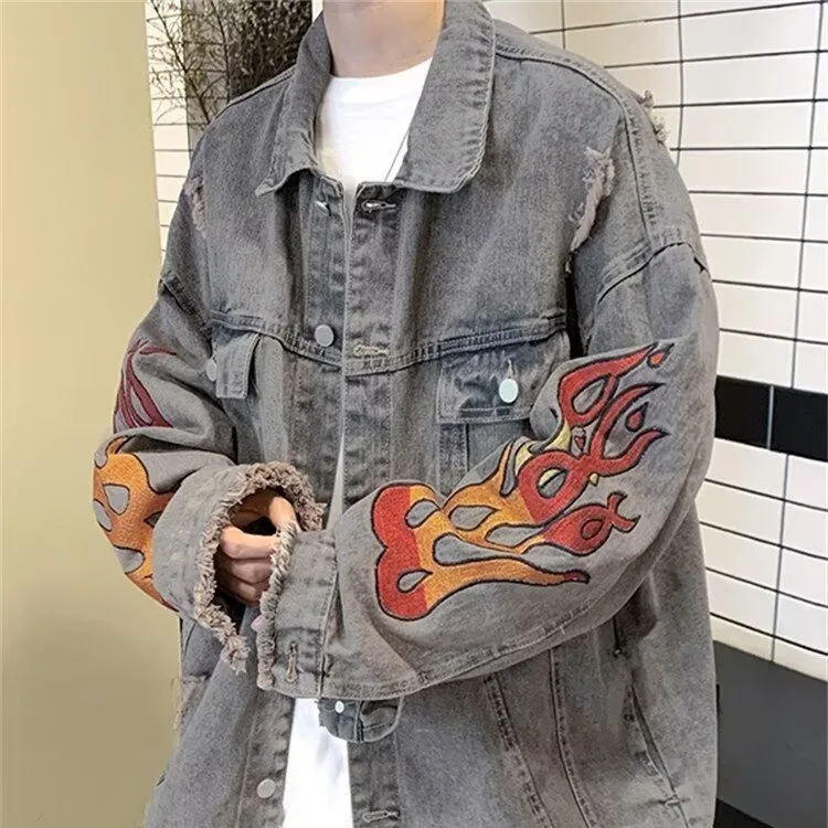 Men's Large Size 250 Pounds Denim Jacket Autumn Winter Street Style Hip Hop Trendy Brand Loose Fit Korean Version Top