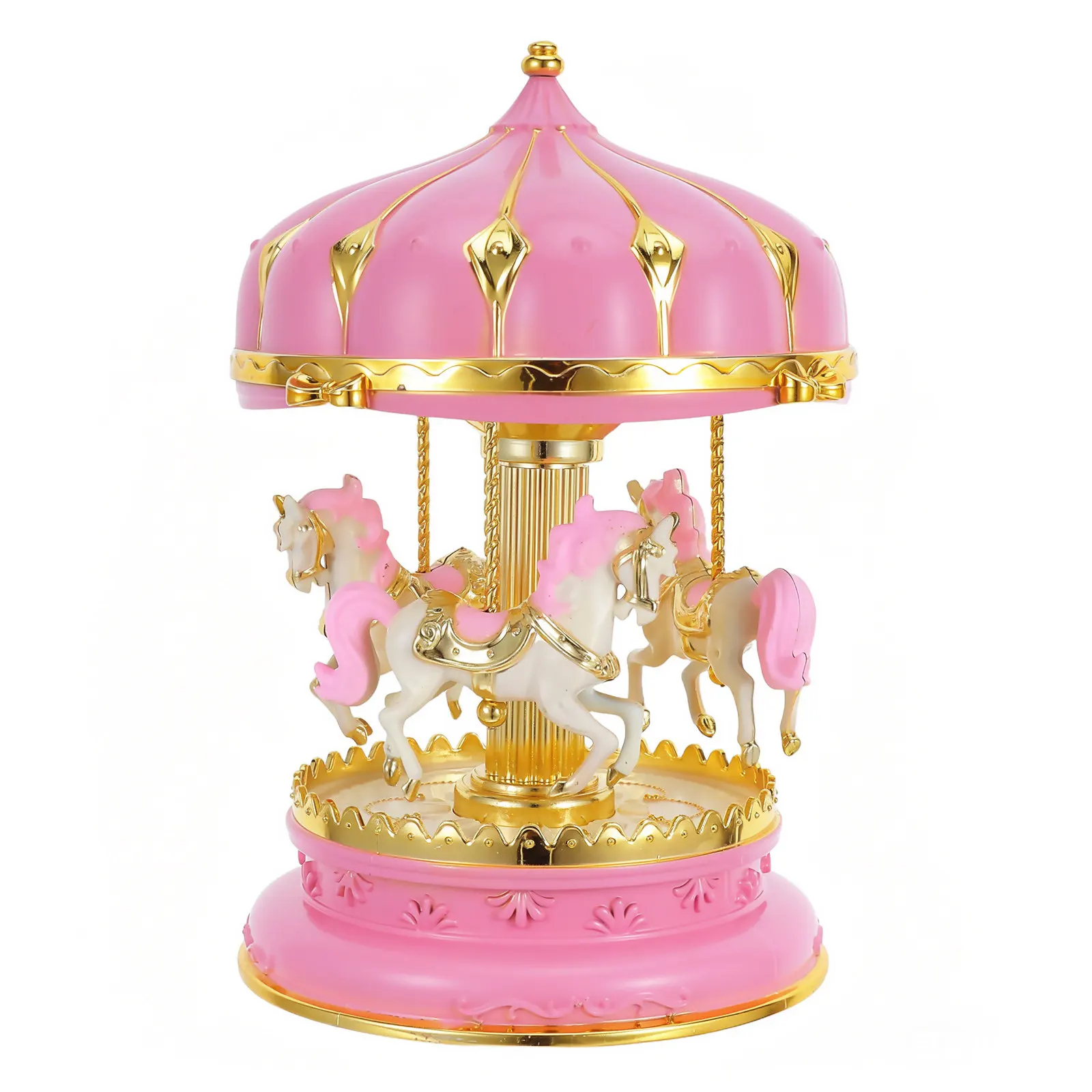 Romantic Music Box Rotating Carousel Horse Creative Desktop Ornament Fine Workmanship Portable Adornment for Couples Gift Pink