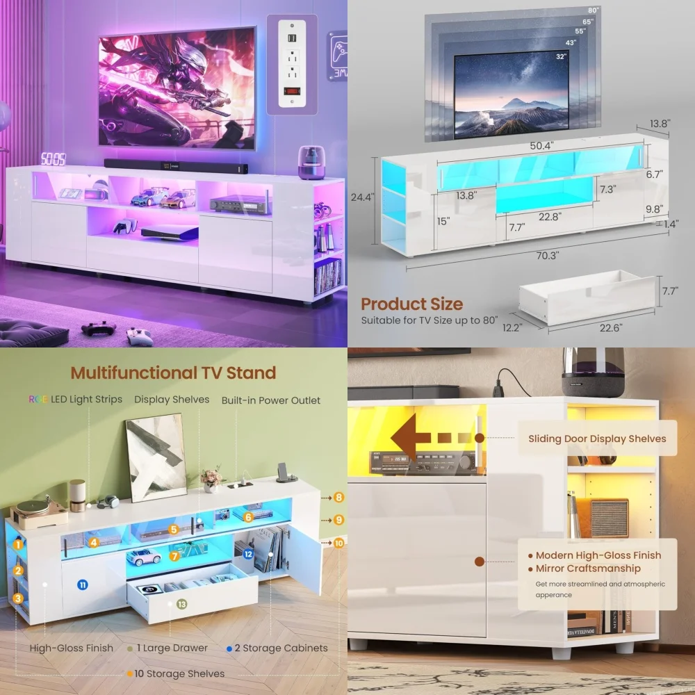 

TV StandsModern TV Stand for 70 75 80 Inch LED Entertainment Center with Ample Storage Space