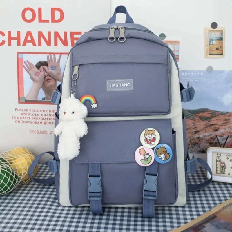 School bag for girls, middle and high school students, elementary school students, four-piece set of simple backpacks