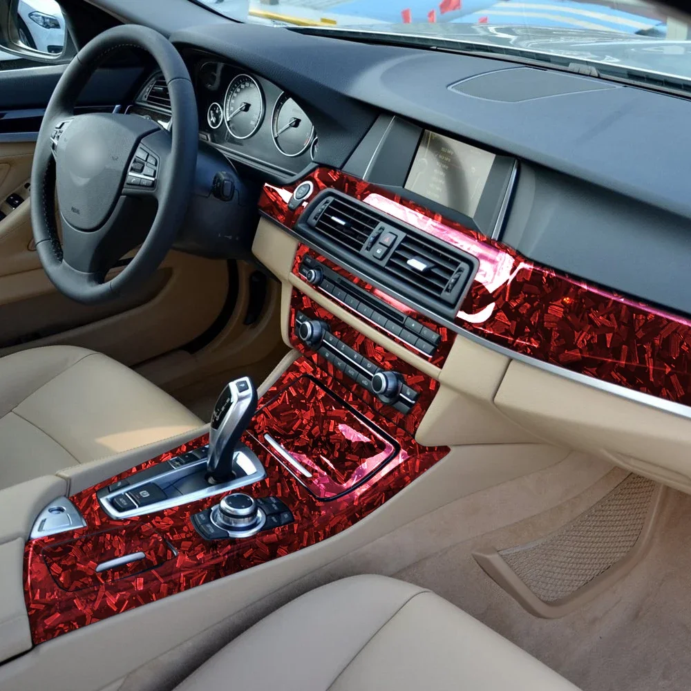 For BMW 5 Series F10 2011-2017 Interior gear range High Glossy Forged Carbon Fiber Vinyl Wrap Film Adhesive Car Decal Wrapping
