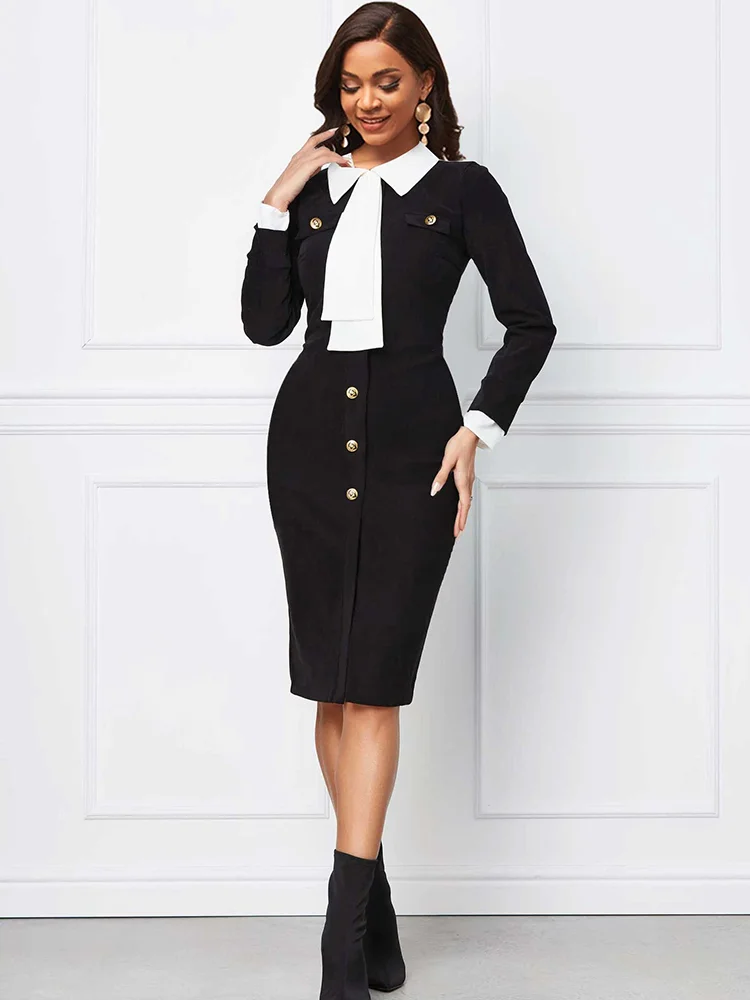 2023 Summer Dresses for Women Solid Long Sleeve Button Design Work Dress Vestidos De Mujer Casual Elegant Midi Robe Female