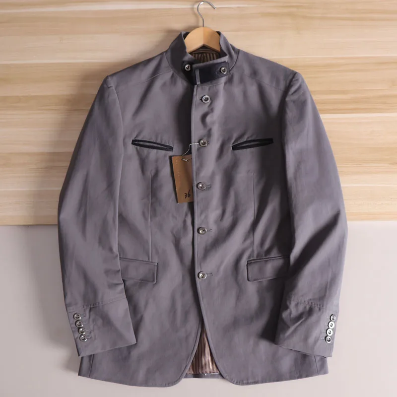 

Casual Luxury Men's Busin Suit Jaet Single Row Button Stand Collar Spring Autumn Wear Comfortable Fit Formal Outerwear