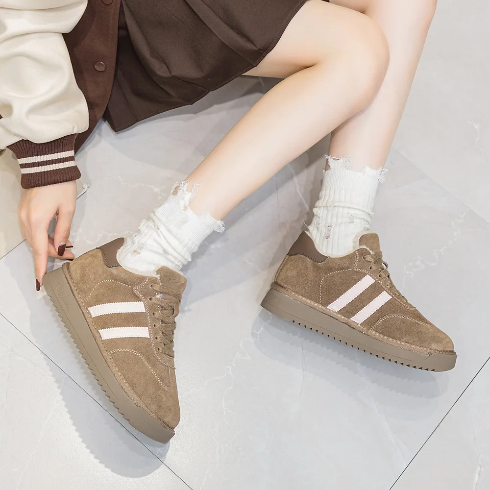 Winter Warm Women Sneakers Genuine Leather Lace-Up Comfortable Mixed Colors Popular Casual Sport Shoes Female Sneakers