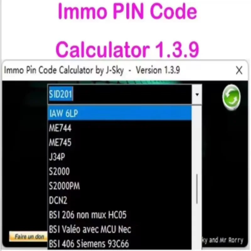 

Калькулятор PIN-кода для автомобильного программного обеспечения Immo 1.3.9: декодирование PIN-кода для многих ЭБУ PSA, с возможностью дампов для ремонта автомобилей PSA, Opel, Fiat, VAG.