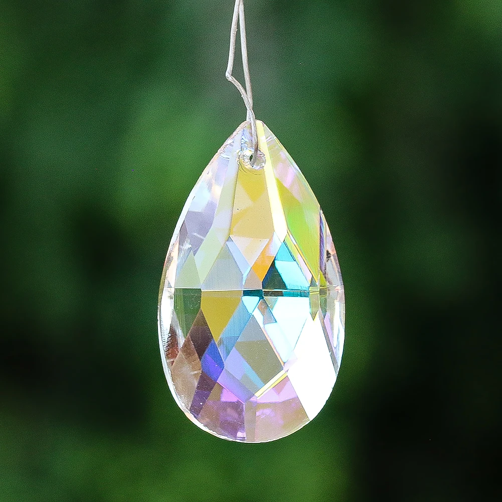 38mm AB Color Crystal Faceted Water Drop Pendant Sun Catchers Prisms Hanging Glass Prisms Parts DIY Jewelry Making House Decor