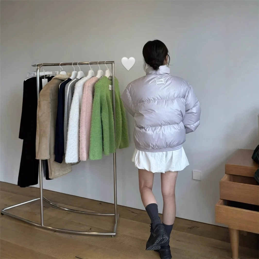 

Гарантированное тепло: пуховик в корейском стиле, глянцевый, с воротником-стойкой, оверсайз, из нейлона, женская куртка-пуховик.