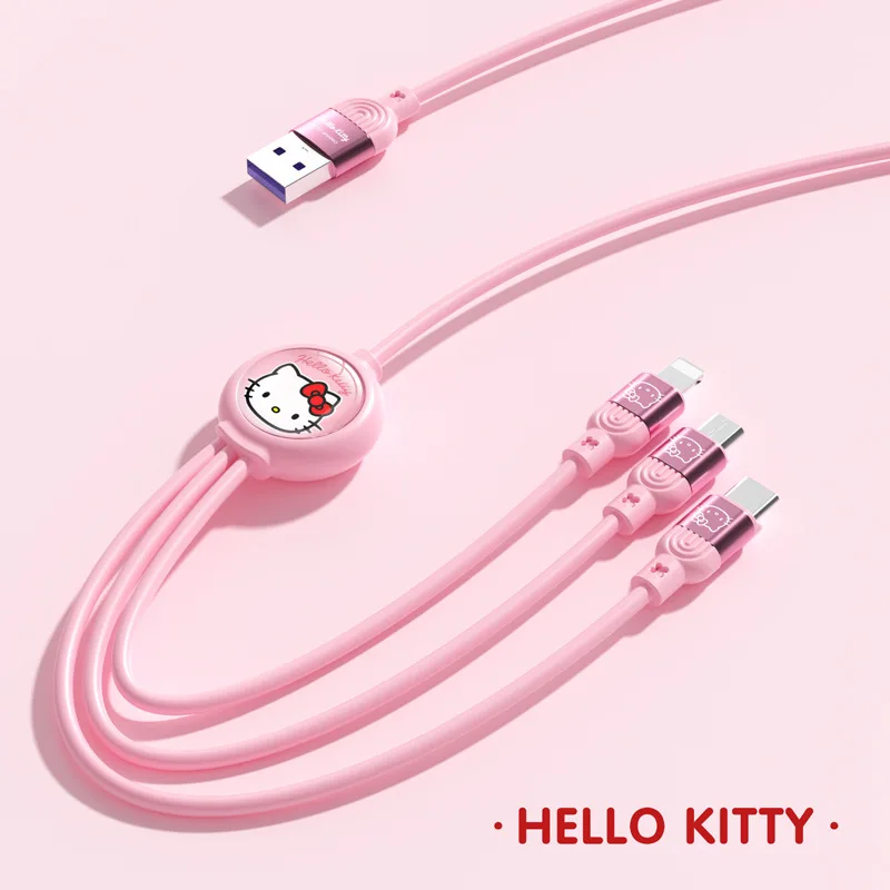 Kawaii Sanrio Data Cable Applicable To All Mobile Phone Type-C Fast-Charging Three-In-One 5A Hello Kitty Kuromi Charging Cable