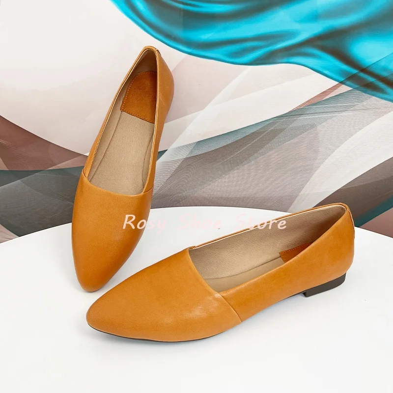 

Orange Leather Pointed Toe Slip On Summer Soft Sole Versatile Single Shoes Women's Office Commute Suit Match Flat Casual Shoes