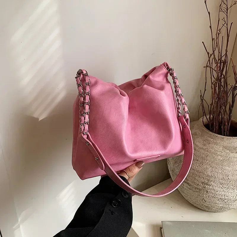 Women's Versatile Soft-Faced Drawstring Bag 2025 - Simple Stylish, Luxury Chain Handle, Shoulder & Handheld, Casual/Party