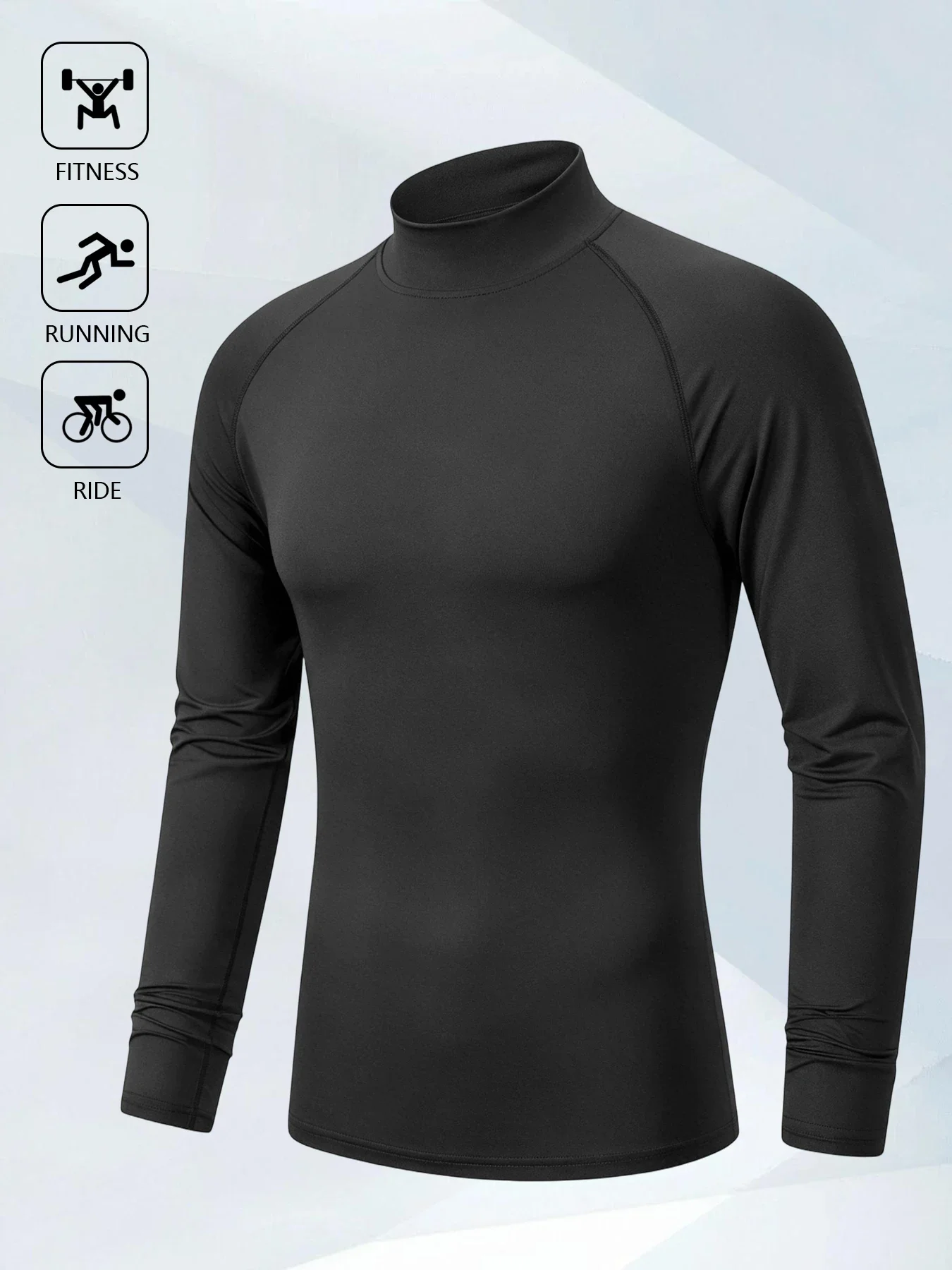 Herren Mock Neck Kompressions-Langarmshirt 4-Wege-Stretch Feuchtigkeitsableitend Schnelltrocknend Muskelunterstützung Fitness Workout Athletisches Basisshirt – Detail 4