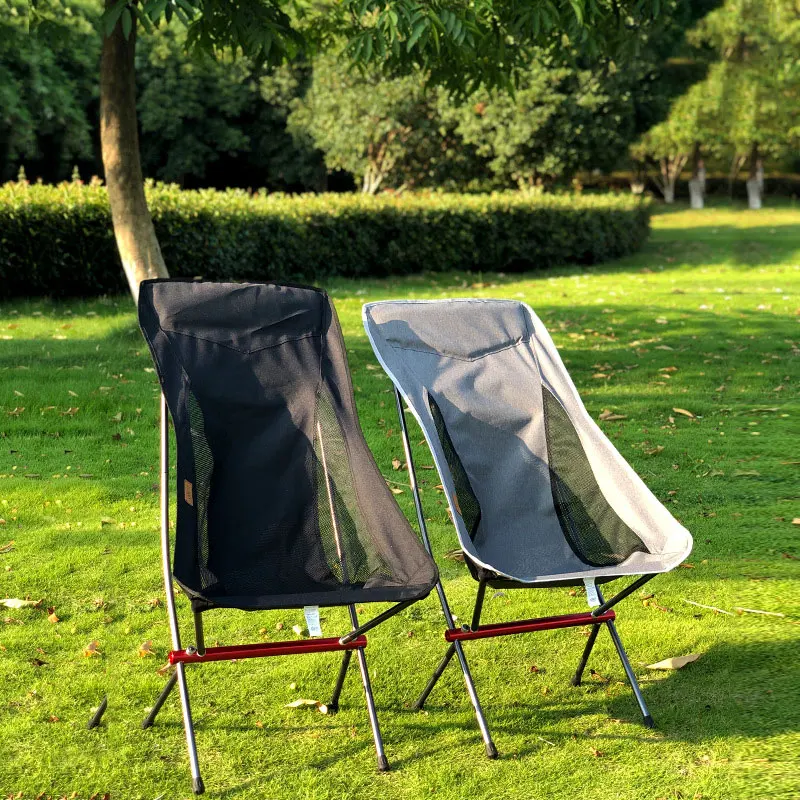 Silla plegable para acampar al aire libre, silla portátil de tela Oxford con forma de luna para acampar, pescar, barbacoa, Picnic, playa, asiento