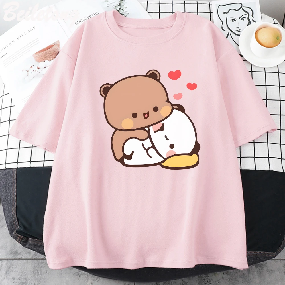 Panda Bear Bubu Dudu T Shirt Couple Tops Love You Cute Print Summer Short-Sleeved O-neck Cotton Casual Harajuku Woman Tees Daily