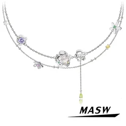 MASW Design originale 2024 nuova tendenza catena a due strati con collana di fiori segreti per gioielli da regalo di nozze per feste da donna