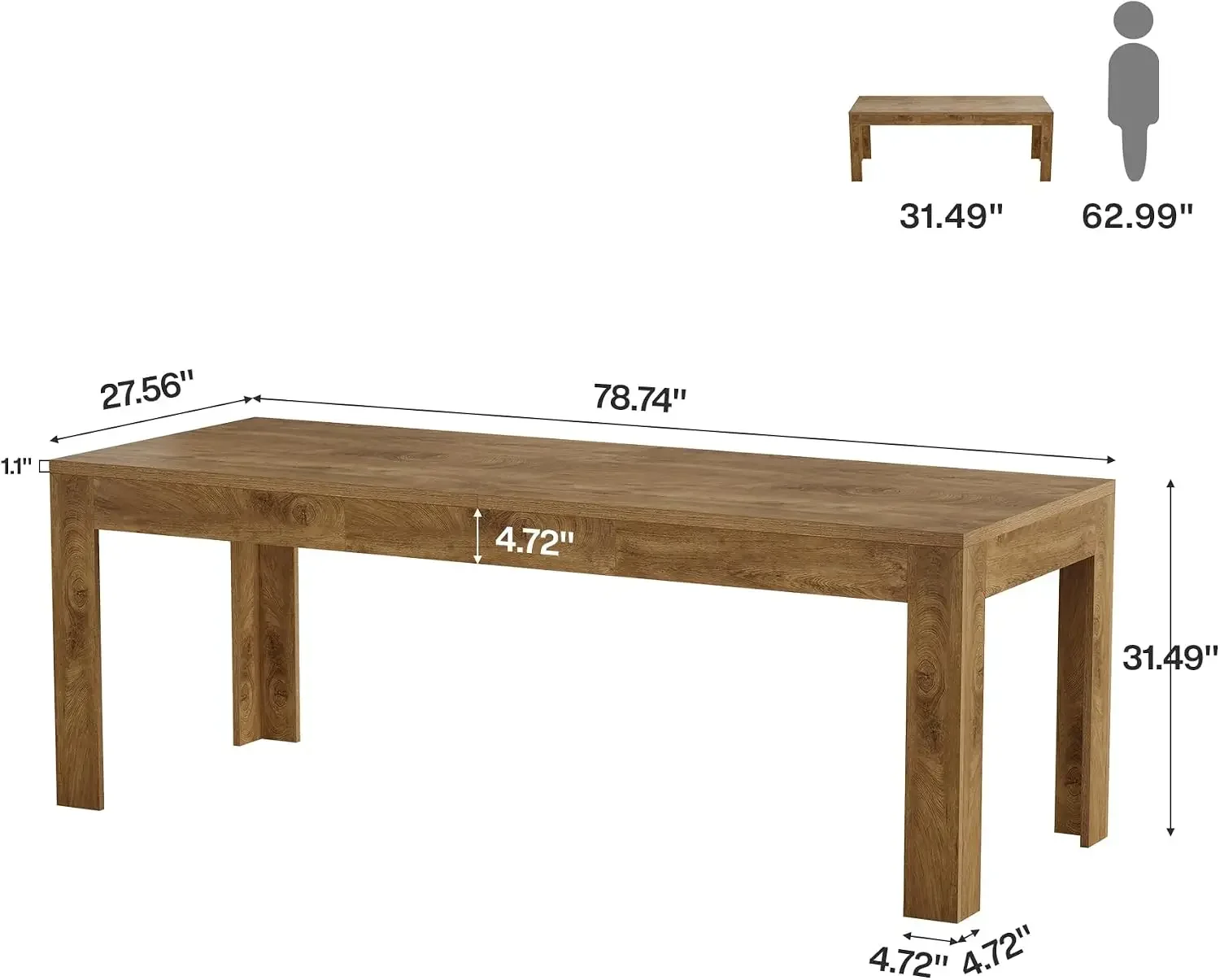 Dining Table for 6-8, 78.7-Inch Long Rectangle Kitchen Table, Modern Simple Kitchen Dining Room Furniture, Customized