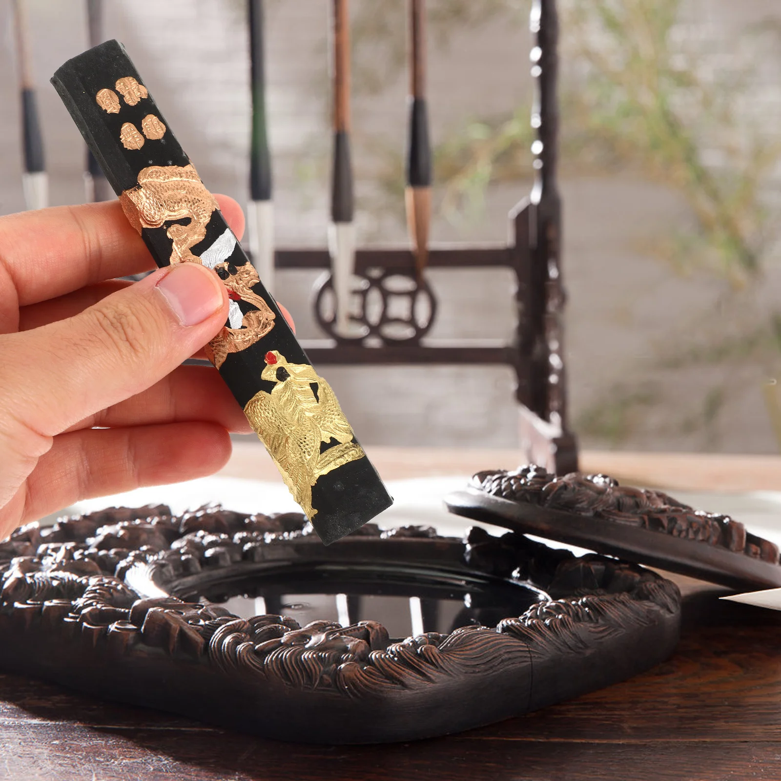 عصا حبر التنين المصنوعة يدويًا للخط الصيني التقليدي كتلة حبر حواف ناعمة للرسم وكتابة الرسم #5