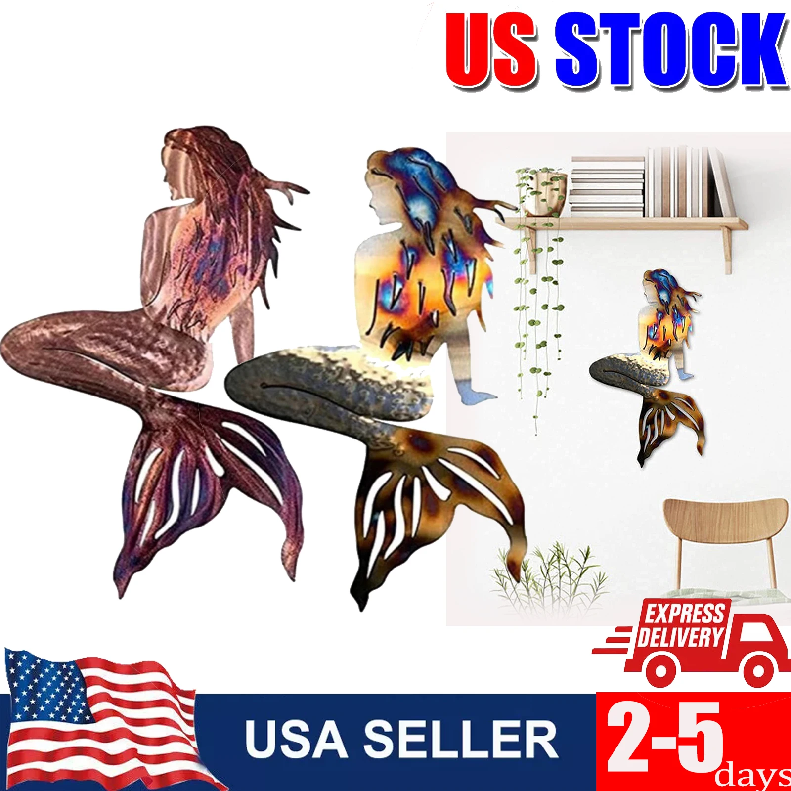 

Mermaid Metal Art Wall Decor,Metal Wrought Iron Mermaids Handmade Creative Craft Panels For Wall Art Home Garden Beach