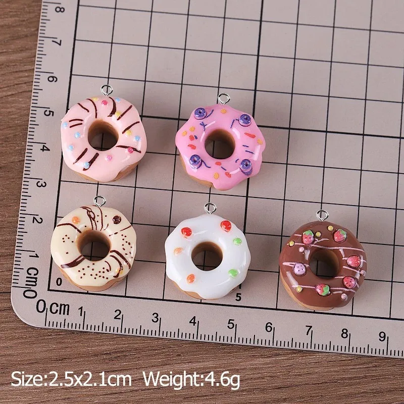 10Pcs Sweet Cream Chocolate Donut Resin Charms Simulation Food Doughnut Crafts Pendants for Earrings Keychain DIY Jewelry Make view 4