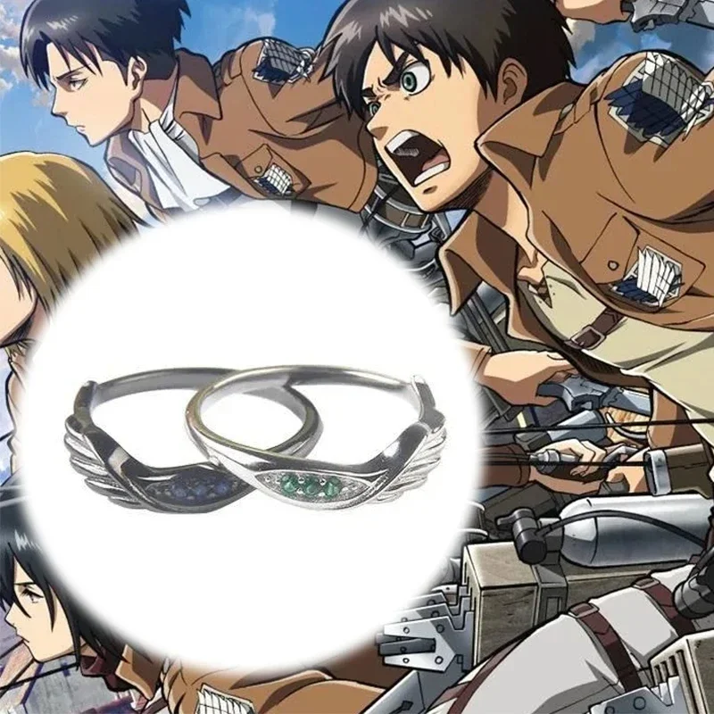 Anime Attack On Titan Shingeki No Kyojin Ring Cosplay Eren Jaeger Levi Ackerman anelli di apertura regolabili coppia gioielli regali