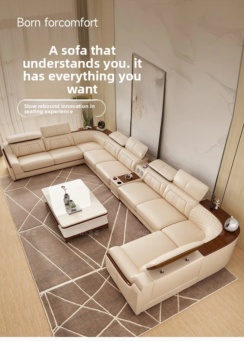 LH leather sofa first layer cowhide modern simple self-built house home