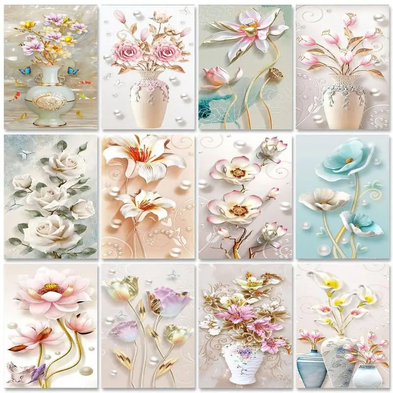

RUOPOTY Diy Frame Painting By Numbers Kits For Adults Picture On Numbers Flowers Handiwork For Home Decors Artwork
