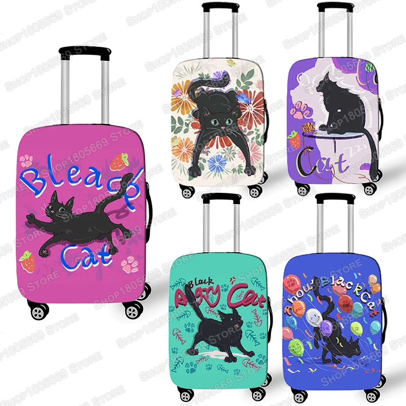 

Cute Black Cat Print Luggage Cover for Travel Kawaii Animals Travel Accessories Elastic Anti-dust Suitcase Protective Covers