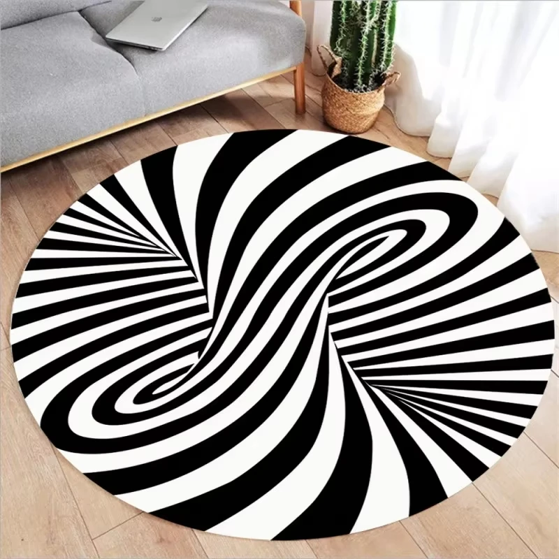 

VIKAMA Best-Selling Dizzying Carpet - Visual Vortex Black And White Pattern Optical Illusion Trap Round Floor Mat For Home Decor