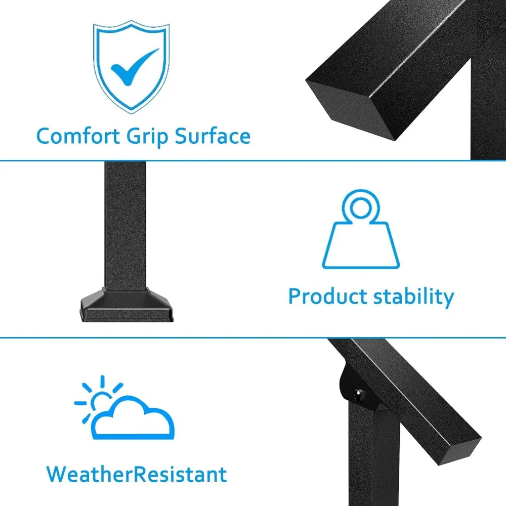 Adjustable Outdoor Metal Stair Handrails for Concrete Steps, Porch, Easy Installation, 2-Step, Durable Exterior Railing