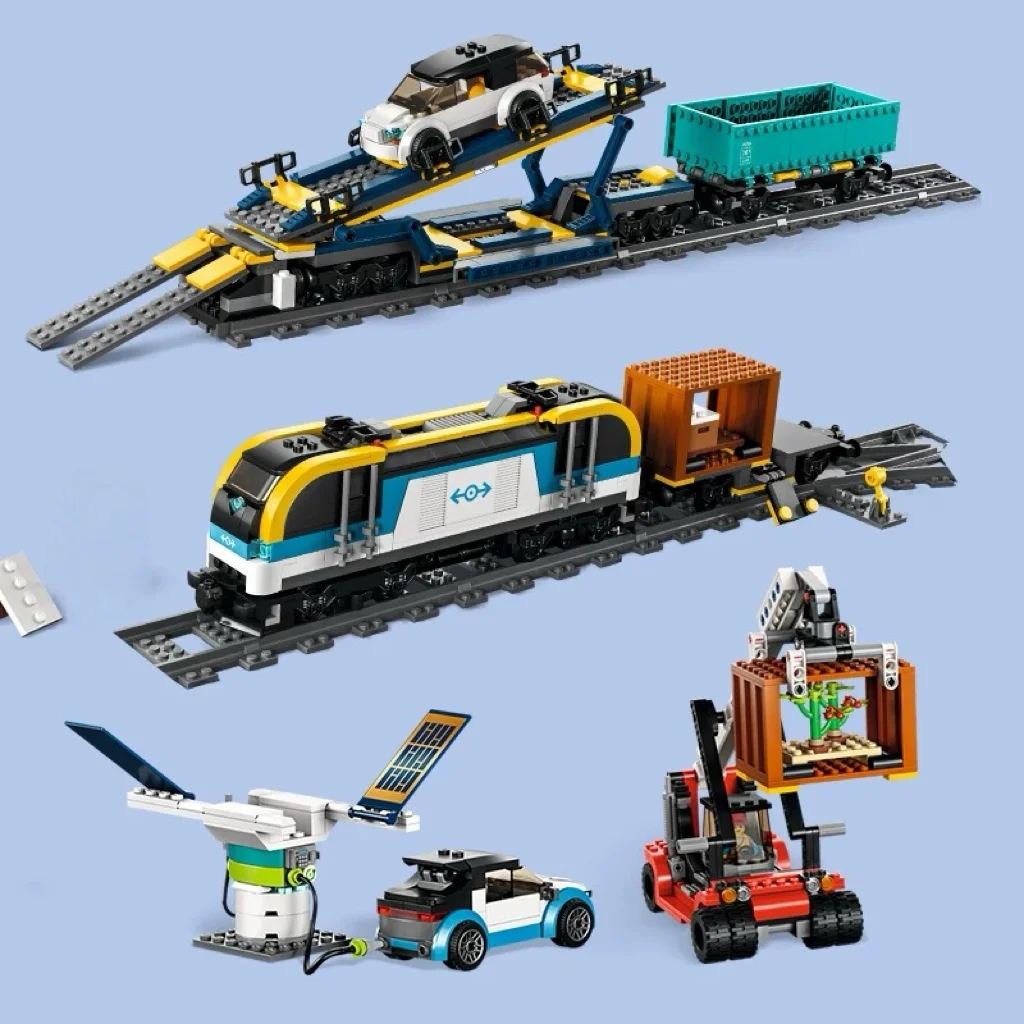 ตัวต่อรถไฟขนส่งสินค้าแบบใหม่ ชุดสร้างสรรค์ MOC รถไฟโชว์ ของเล่นตัวต่อแบบมีรีโมทคอนโทรล ของขวัญคริสต์มาสสำหรับเด็กและผู้ใหญ่