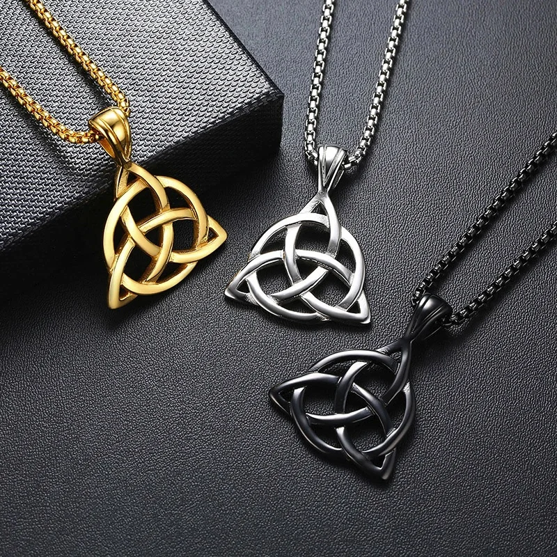 Luxury Designer Mens Jewellery Lucky Triquetra Trinity Knot Charm Pendant Necklace for Men Stainless Steel Irish Chain Necklace