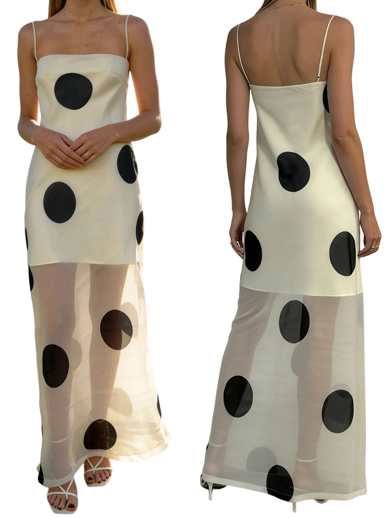 조절 가능한 스파게티 스트랩이 있는 우아한 꽃무늬 맥시 드레스 패셔니스타를 위한 여성 여름 민소매 메쉬 캐미 드레스