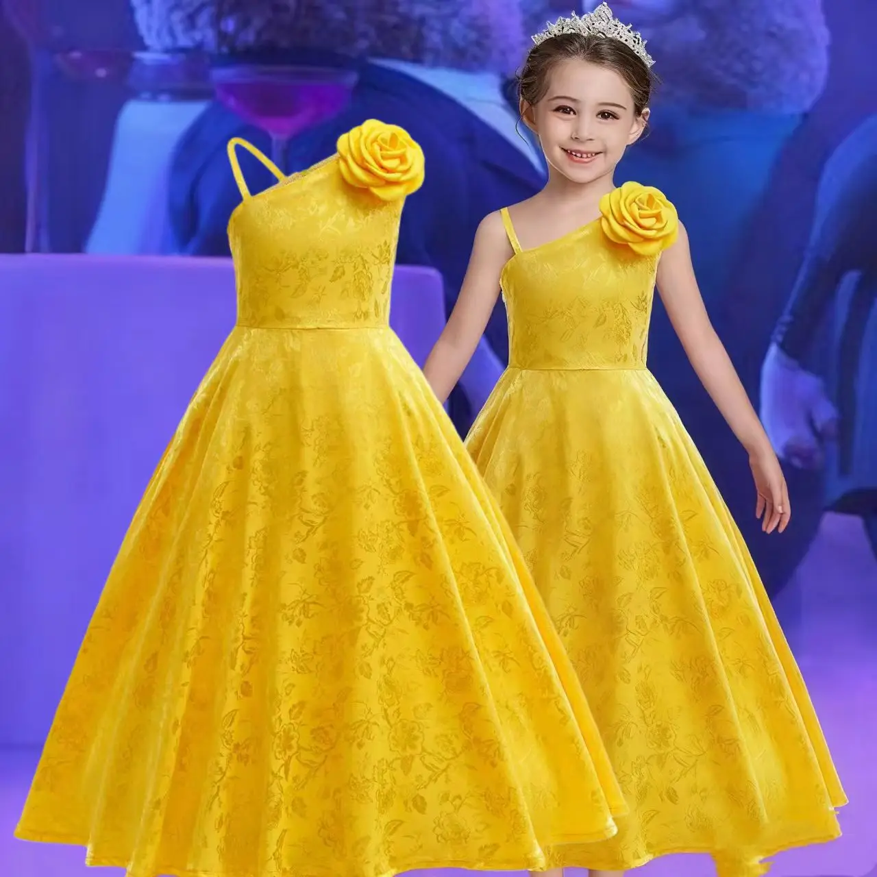 

Элегантное платье принцессы с желтым цветком и кроликом для косплея, От 4 до 12 лет, карнавальный костюм, одежда для случая, модная вечеринка по случаю дня рождения