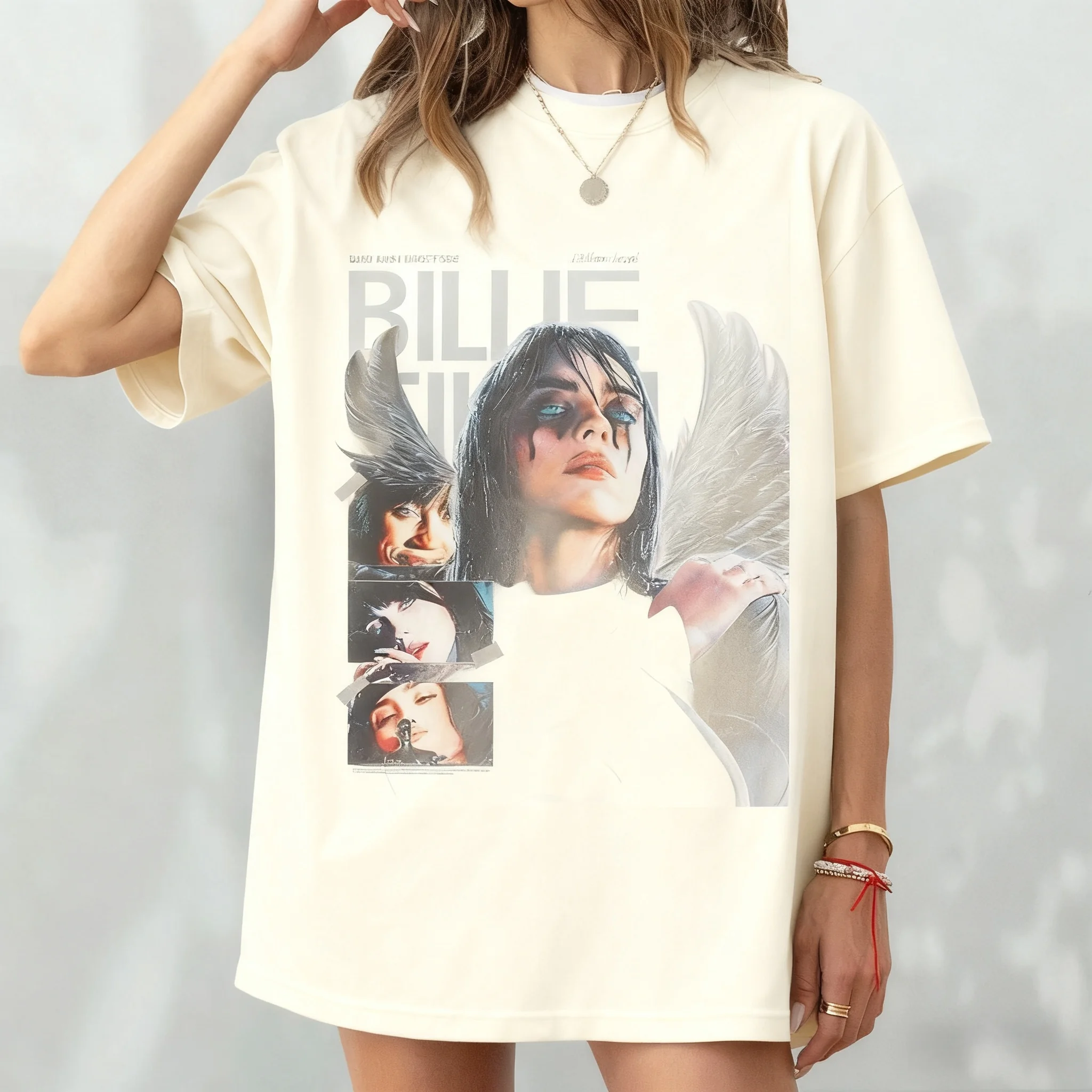 تي شيرت بيلي إيليش مطبوع عصري كاجوال من القطن الخالص للرجال تي شيرت فضفاض ريترو ستريت عالي الجودة صيفي للجنسين