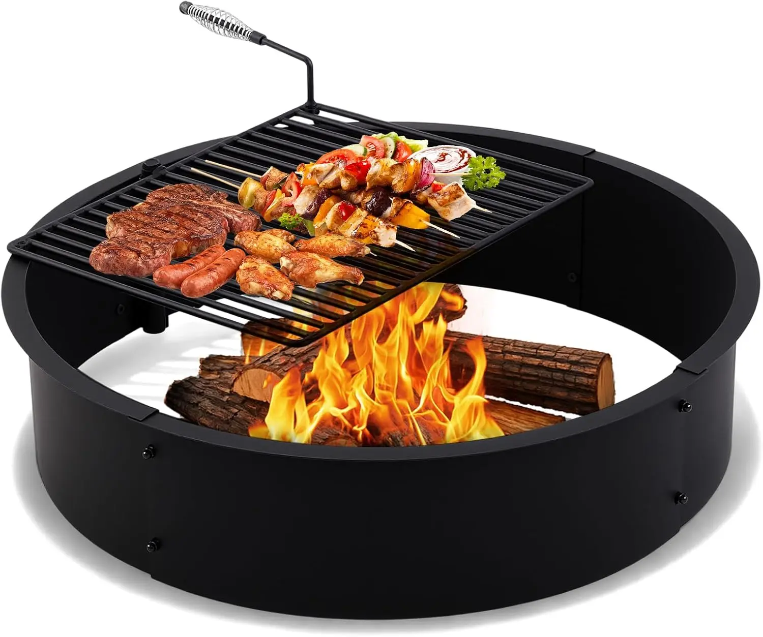 36-Inch Fire Pit Ring in Steel with 16 x 19-Inch Swivel Grill Grate
