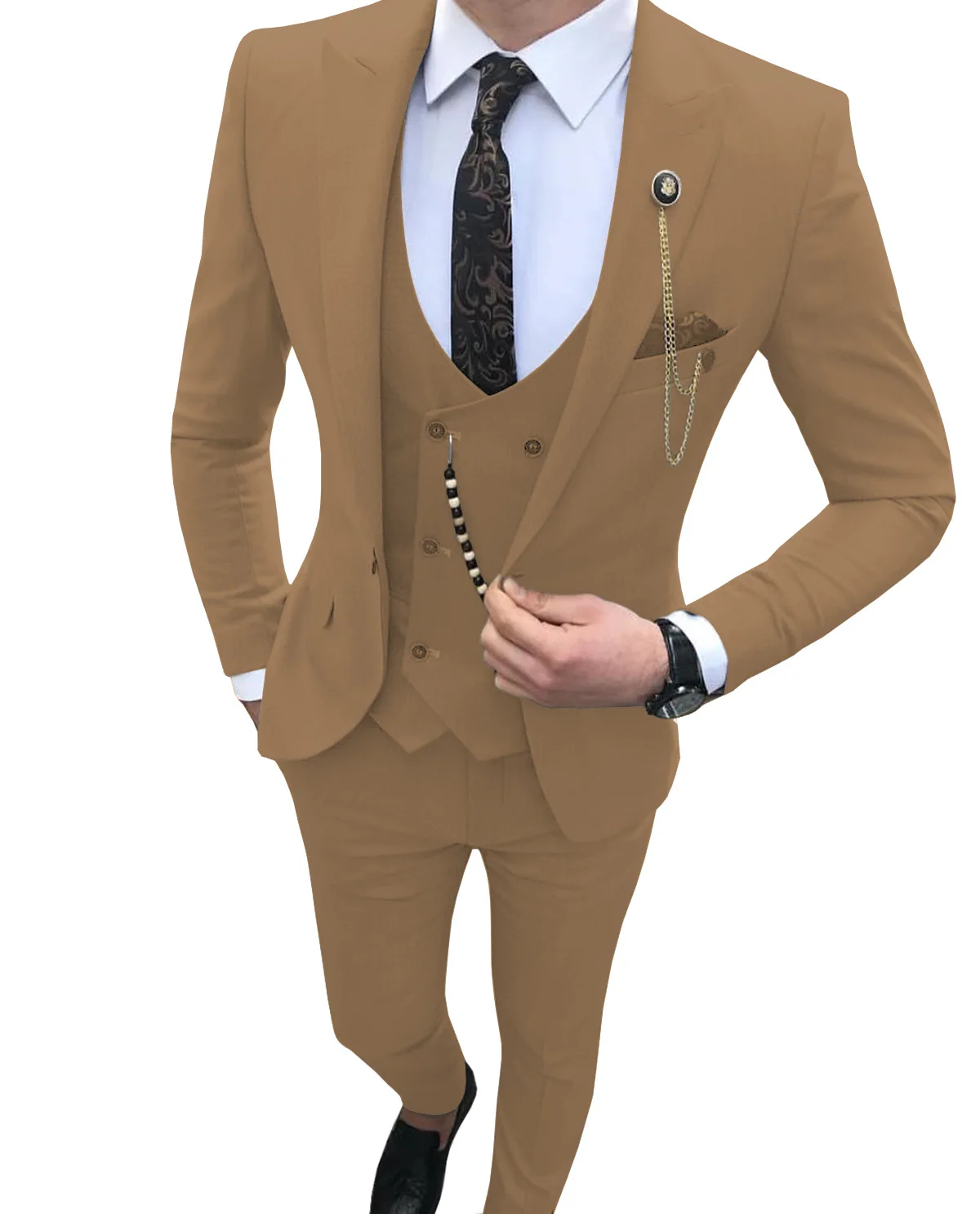 B517-Men's groom wedding suit dress Korean style slim fit best man casual three piece suit