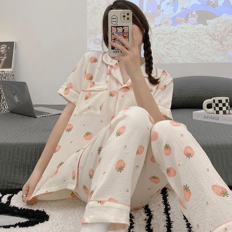 Женские пижамы больших размеров, 140 кг, трехсекционная студенческая одежда для дома, весенне-летний свободный кардиган, милая домашняя одежда с героями мультфильмов, одежда для сна