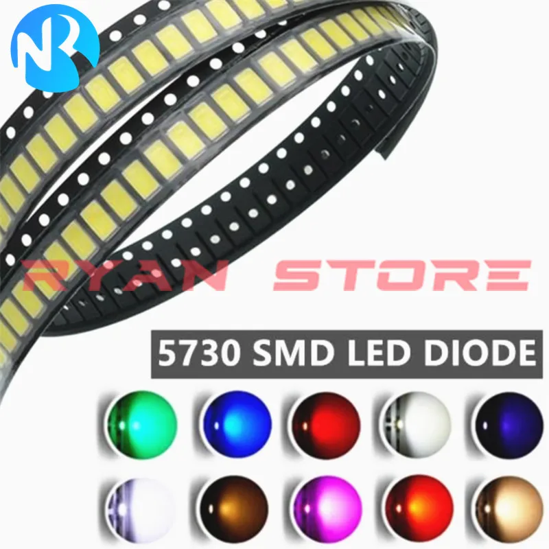 100 szt. Diody LED SMD 5730 5630 0.2W 0.5W zielony czerwony ciepły biały lodowy blękit żółty różowy fioletowo-UV pomarańczowy biały 6500K 3000K 10000K