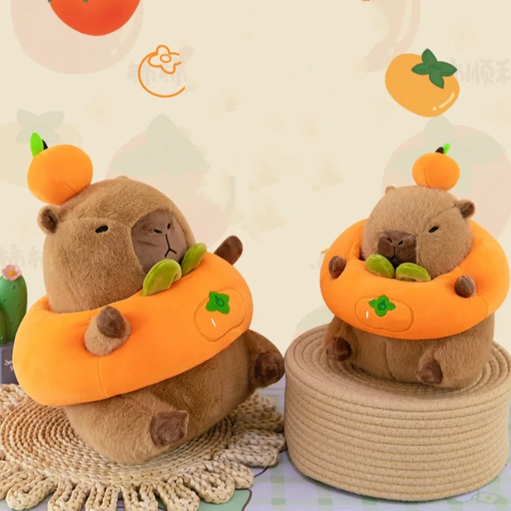 Gift Plush Capybara Doll Cartoon Capybara Sleep Pillow Hamburger Persimmon Stuffed Animals Fluffty Animal Doll