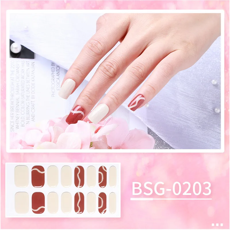 16 Strips Gel Nail Wraps New French Semi-cured Gel Nail Stickers Phototherapy Baking Long Lasting Nail Decoration Decals