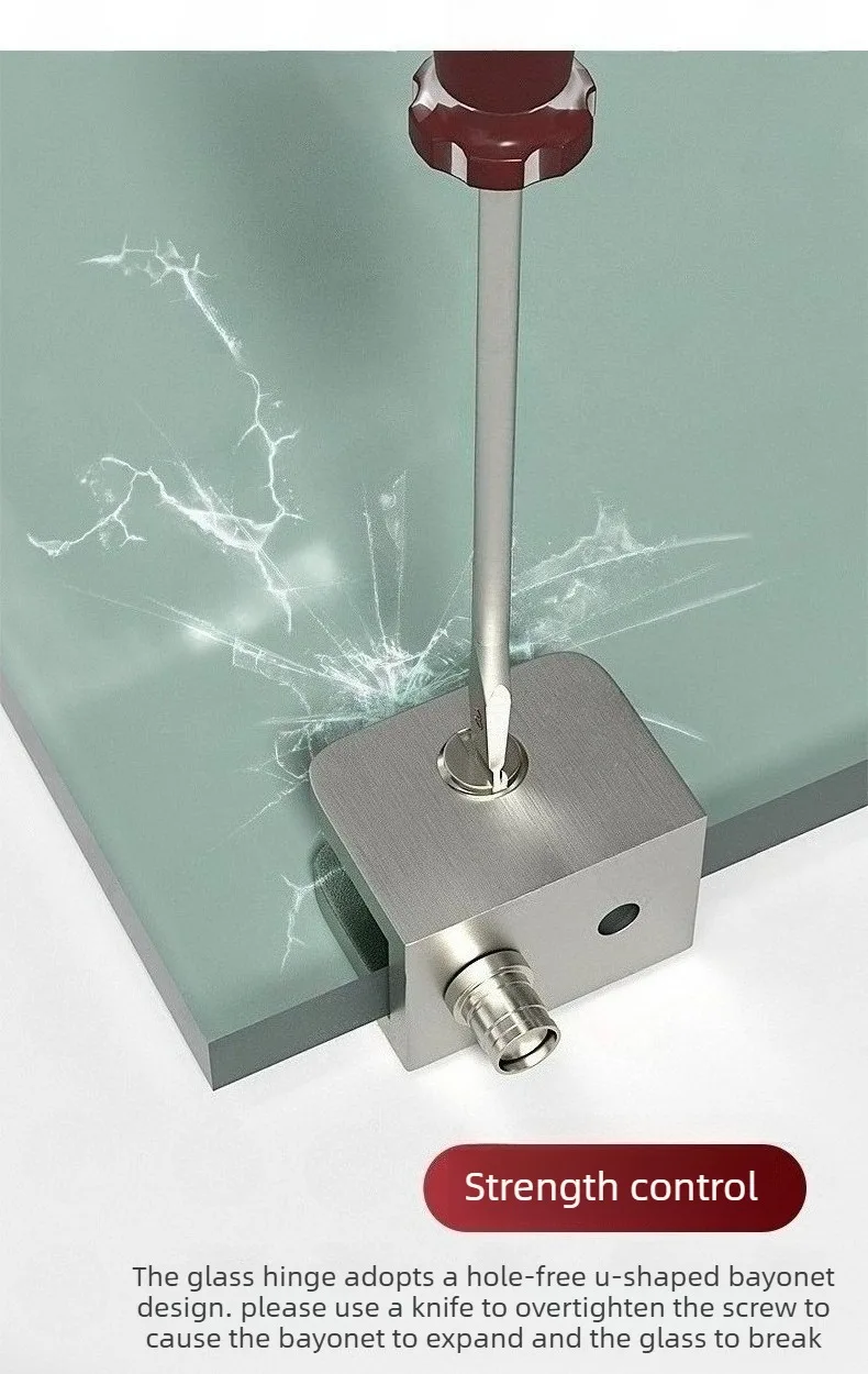 2 Stück Aktive Glastürscharniere, 90-Grad-Drehgelenk, 304 Edelstahl, Glaszubehör, Bildschirmklemmen, obere und untere Achse – Detail 8