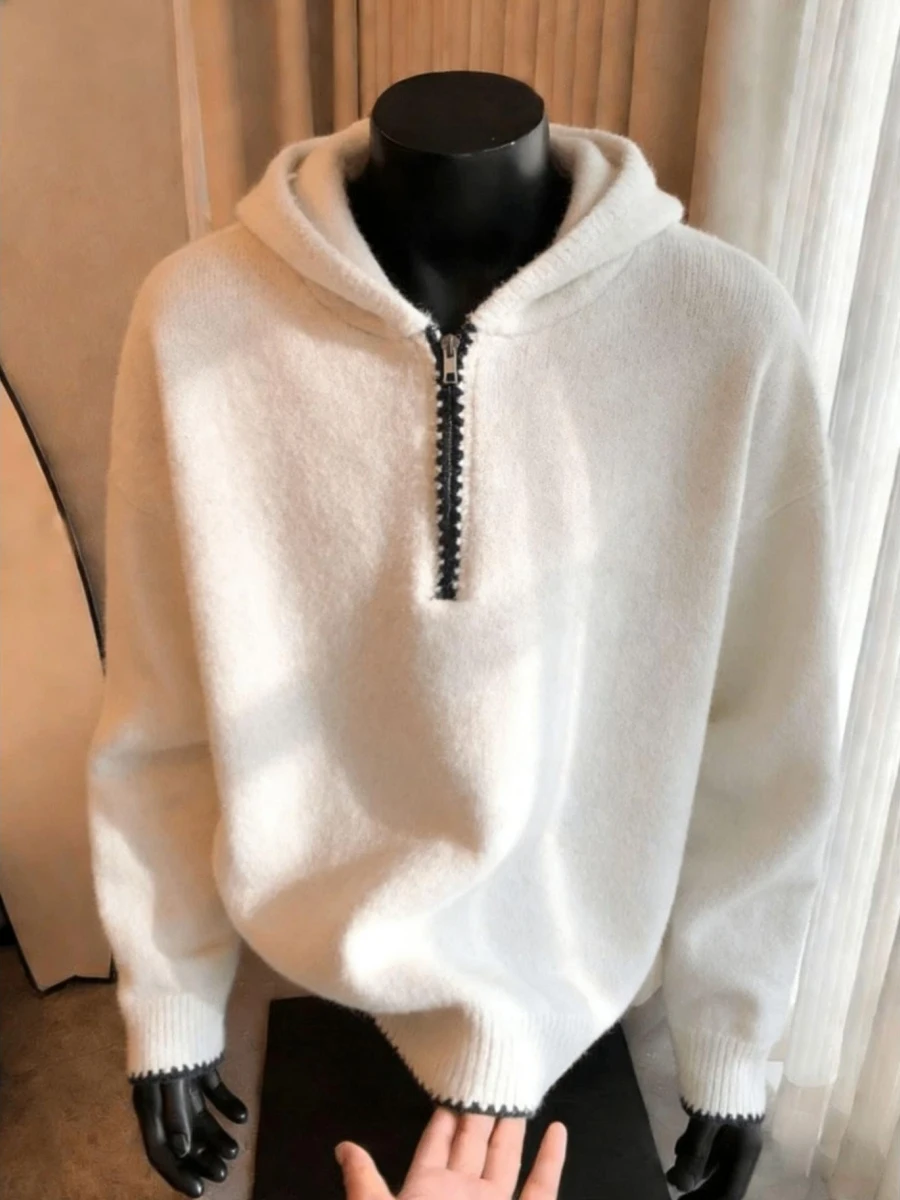 

American Sle Hooded Knitwear f Zip Loose Fit ex Autumn Winter Casual Faion Sweater Coat for Men And Women