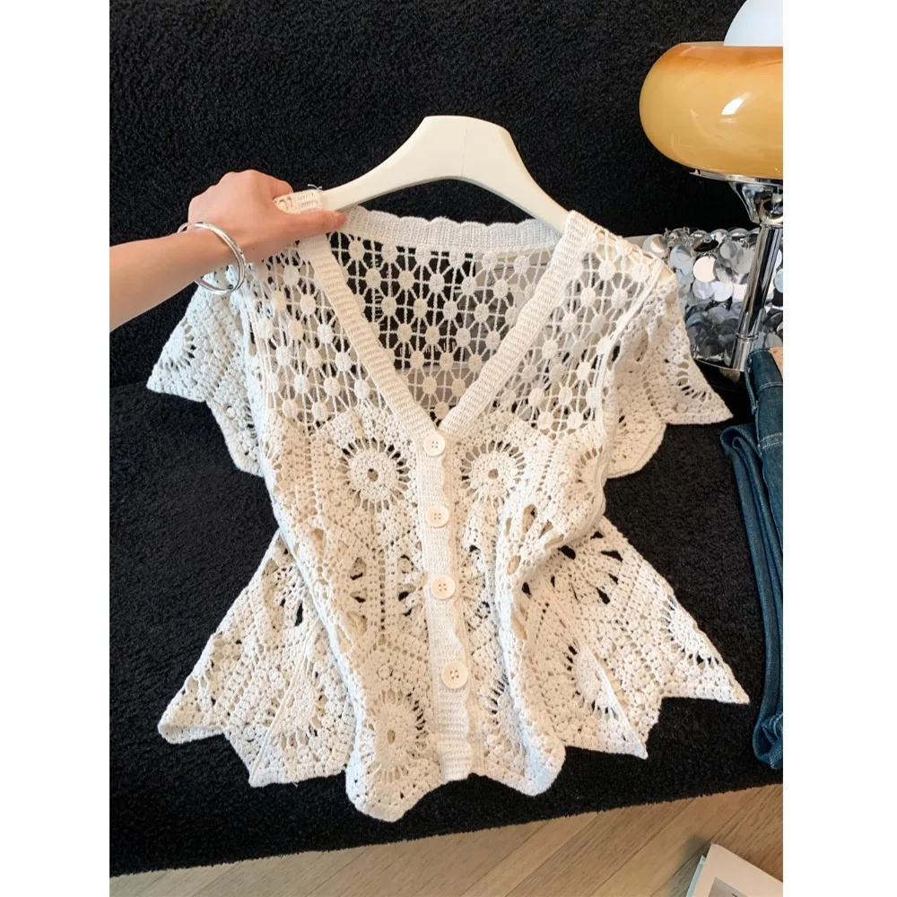 

Bohemian Hollow out Knitted Sweater Coat Women Summer Large Size Match Loose Belly Cover Outer Cardigan Top