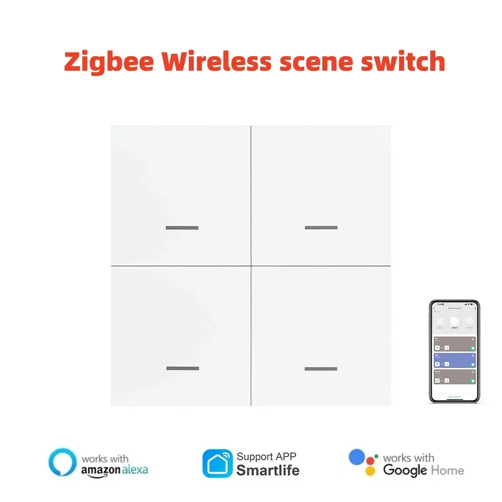 Tuya Zigbee Smart Scene Switch Button 4 Gang Wireless Controller for Home Automation Home Automation Scenario Switch smartthings