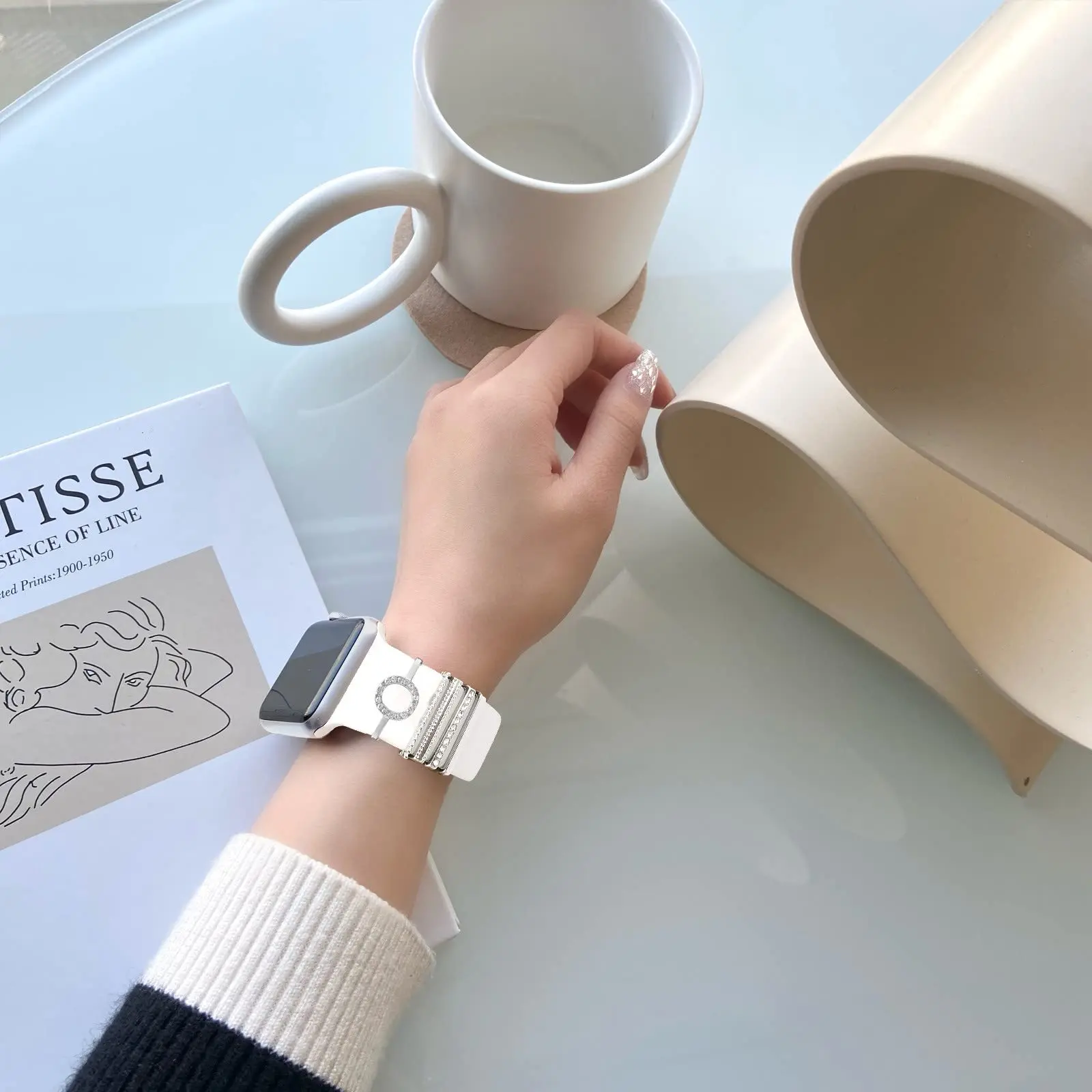 5 قطعة مجموعة حلقات حلقة الزخرفية لساعة أبل الفرقة سحر الترا سلسلة 9 8 7 6 5 4 ، رسائل معدنية الماس سحر الملحقات #4