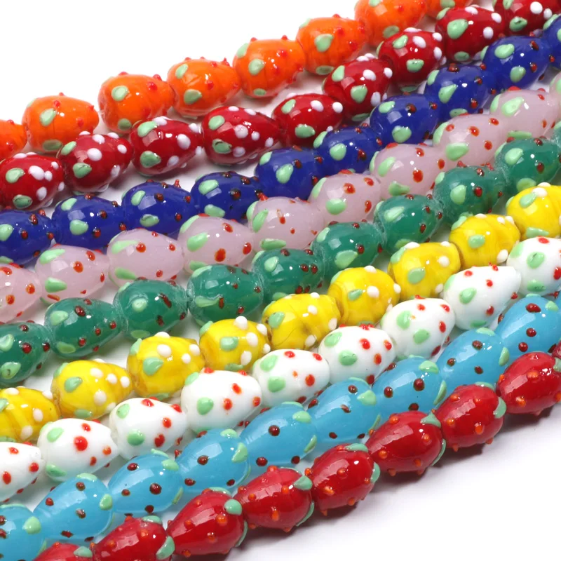 10Pcs Cute Strawberry Shape Handmade Murano Lampwork Beads Glass Loose Beads For Jewelry Making DIY Bracelet Necklace Craft