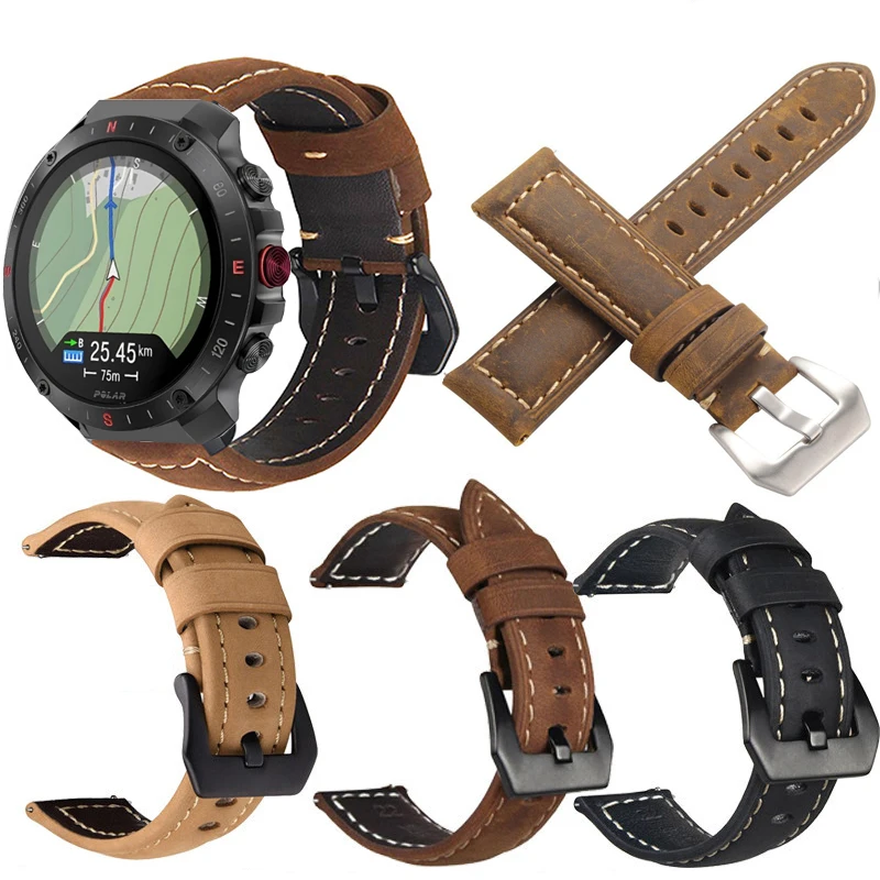 

Quick Release Leather Straps for POLAR Grit X2 Pro Titan Quality Genuine Retro Genuine Leather Watchband Accessories