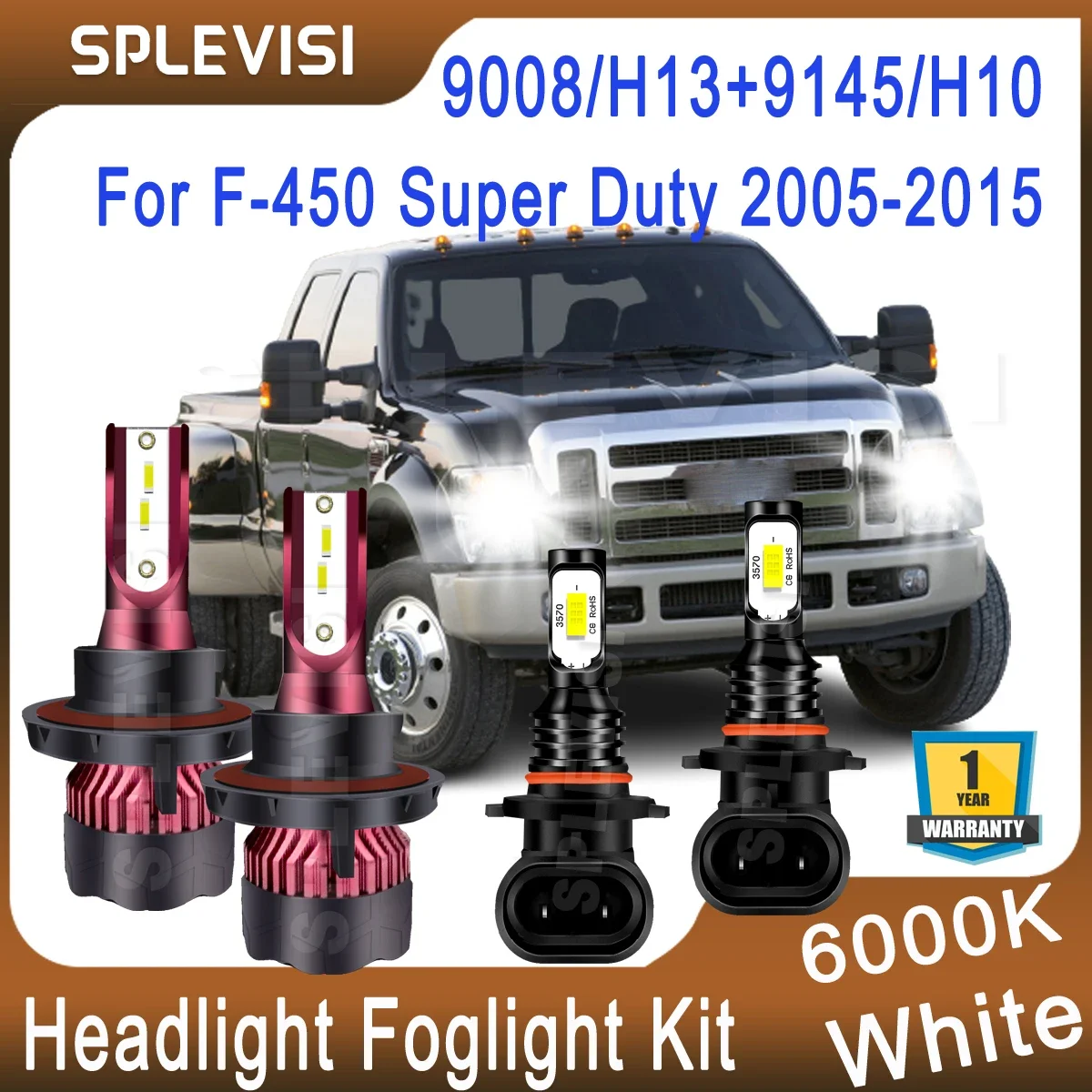 

LED Headlights Foglight Kit 9008 +9145 White For Ford F-450 Super Duty 2005 2006 2007 2008 2009 2010 2011 2012 2013 2014 2015