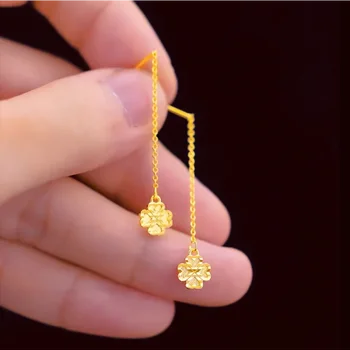 9999 real gold 24K yellow gold four leaf earrings earrings clover earrings